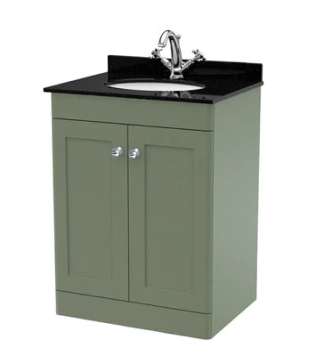 nuie 600mm Floor Standing 2 Door Vanity & Marble Top 1TH - Satin Green CLC825BR1