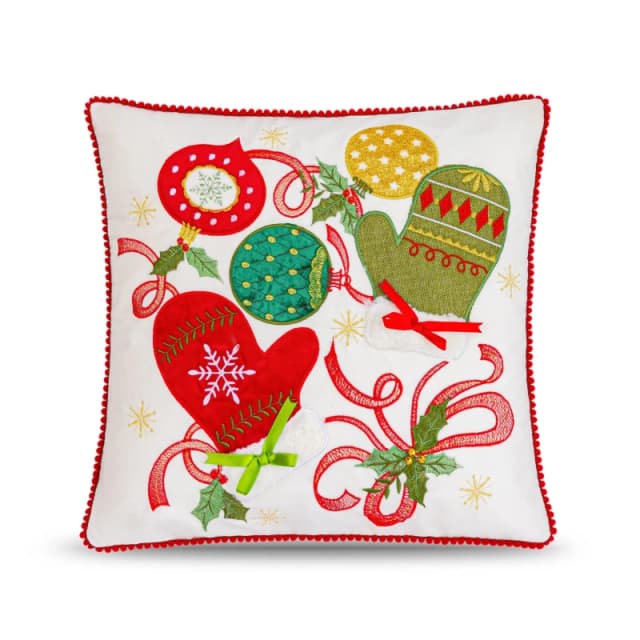 Alan Symonds Embroidered Christmas Cushion with Mittens Bauble Multicolour unisex 45x45cm