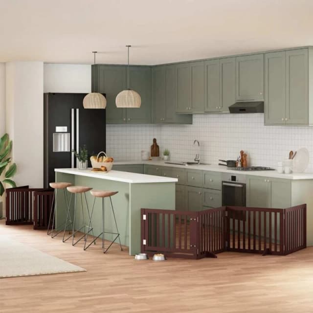 vidaXL Dog Gate with Door Foldable 12 Panels Brown 960cm Poplar Wood, Brown 3155692