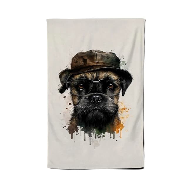 Warren Reed - Designer Border Terrier Dog With Glasses Splashart Tea Towel Multicolor Unisex