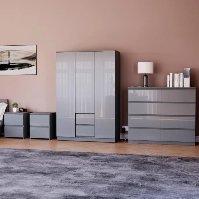 Lassic Vida Designs Glinton Gloss 4 Piece Bedroom Set 10 Grey unisex 4 Piece