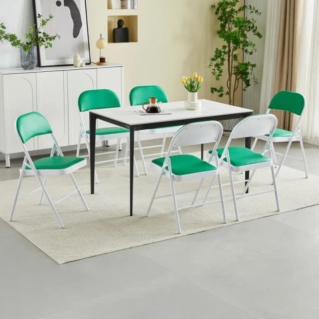 MCC Direct Set of 6 Folding Dining Chairs with Metal Frame and Padded Seats Green