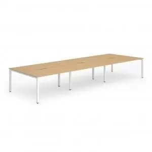 B2B White Frame Bench Desk 1400 Beech 6 Pod