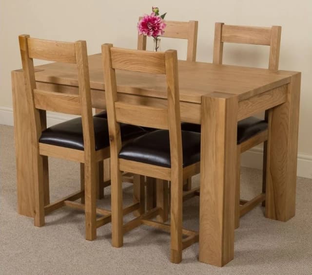 Thats Furniture Kuba 125 x 80cm Chunky Oak Small Dining Table & 4 Lincoln Chairs in Brown Brown Unisex 125 x 80 cm