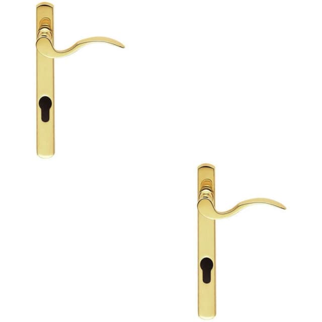 Loops 2x Scroll Lever Door Handle on Lock Backplate Polished Brass 208mm X 25mm Metallics unisex