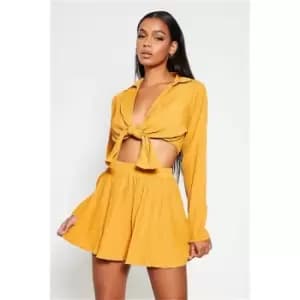 I Saw It First Mustard Plisse Elasticated Mini Shorts Co-Ord - Yellow
