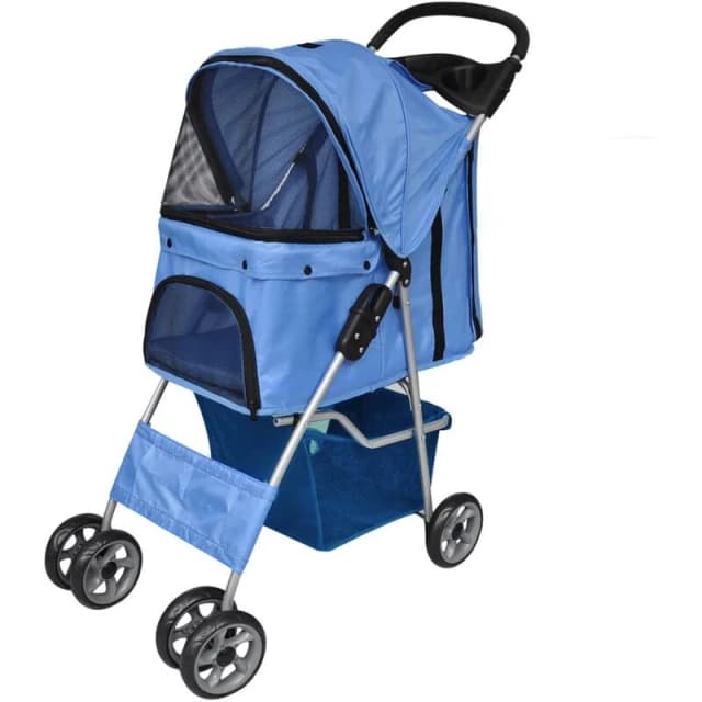 vidaXL Folding Pet Stroller Dog/Cat Travel Carrier Blue Transport Trolley