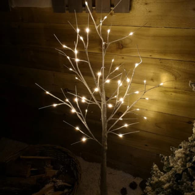 Samuel Alexander 1.2m (4ft) Indoor Outdoor Christmas Lit Birch Tree with 48 Warm White LEDs White
