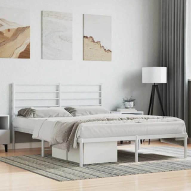 Vidaxl Metal Bed Frame Without Mattress With Headboard White 120X190Cm