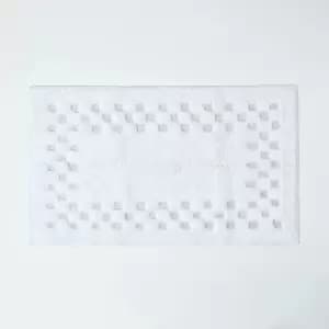 HOMESCAPES Cotton Check Border White Bath Mat - White - White - White