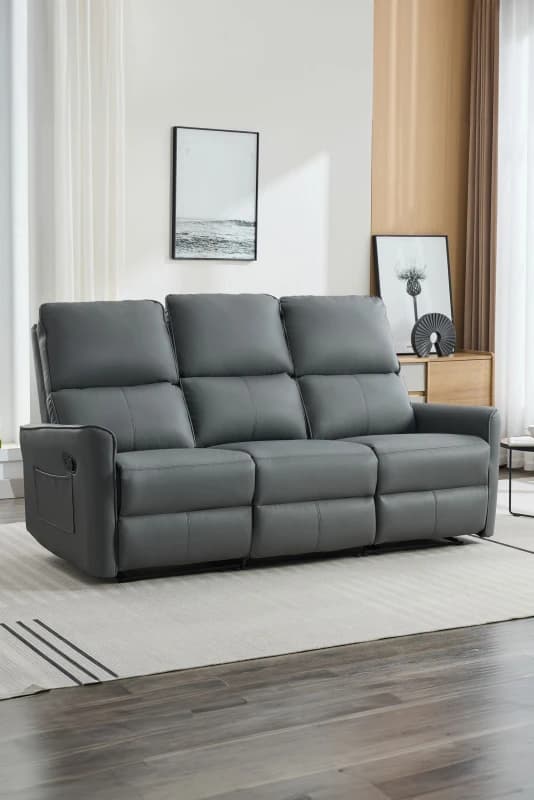 More4Homes Madrid 3 Seater Manual Air Leather Recliner Sofa Grey