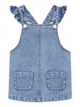 Mango Baby Girls Frill Detail Denim Pinafore Dress - Blue