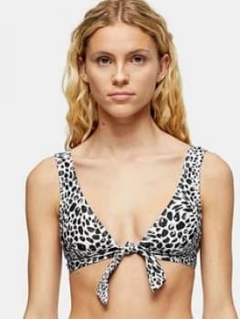 Topshop Animal Spot Tie Triangle Bikini Top - Mono
