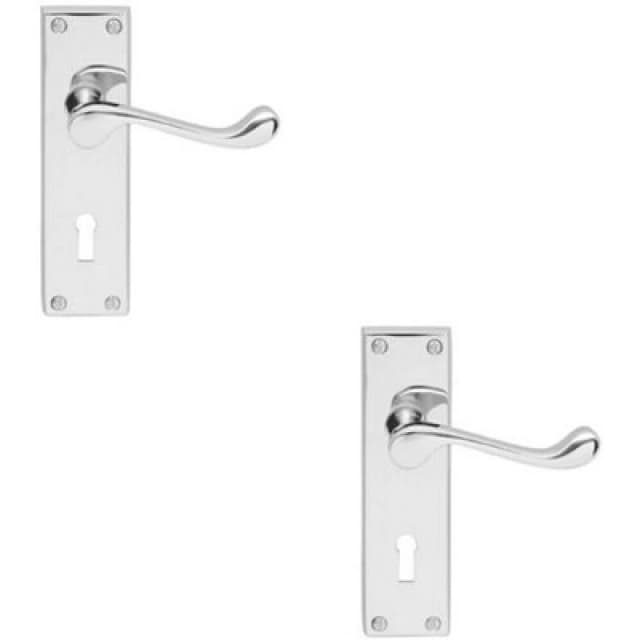 Loops 2x Victorian Scroll Lever on Rectangular Lock Backplate 155 x 41mm Chrome Multi