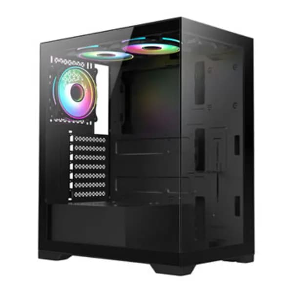 VIDA Vida Vetro Black ARGB Gaming Case w/ Glass Front & Side ATX 3x ARGB Fans 6-Port PWM ARGB Fan Hub VETRO-BLK