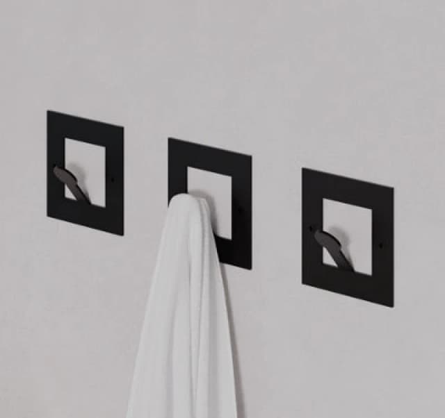 Decortie Modern Kaly Unique Metal Square Triple Hooks For Hanging, Set Of 3 Square Shape Hooks Kitchen, Waterproof (Matte, Black)