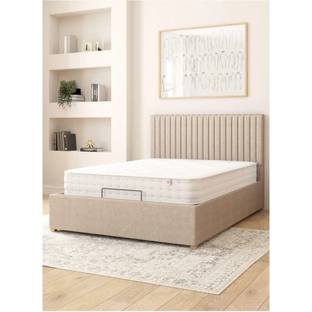 Aspire Aspire Grant Electric Adjustable Bed Upholstered in Eire Linen Fabric with Pocket Sprung Mattress UK Made in Natural Size: Single Natural Sin