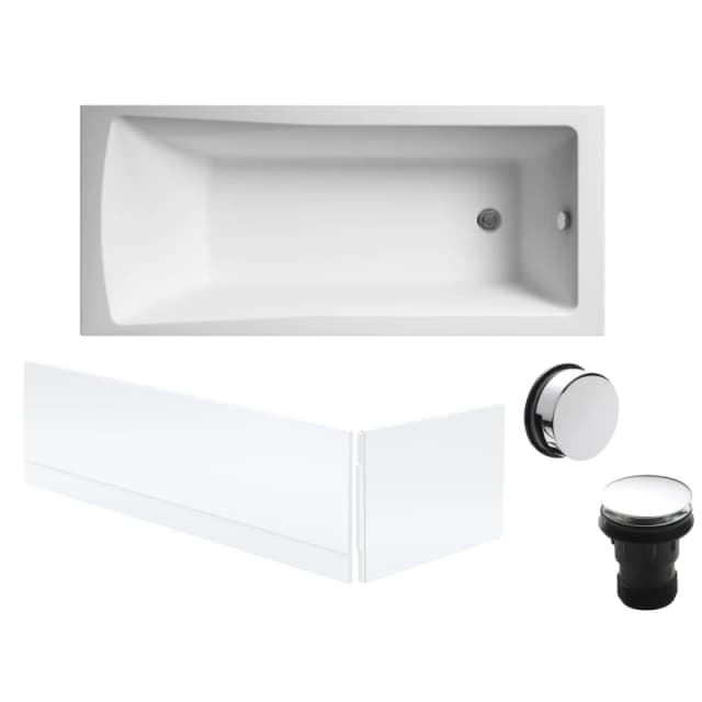 Balterley Square Bath, Front and End Panels and Chrome Waste 1700 x 700mm Silver