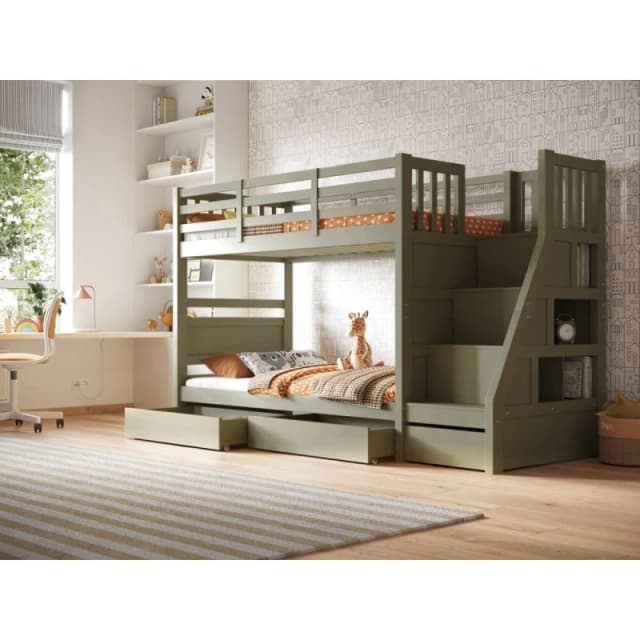 Flair Lunar Staircase Bunk Bed with Storage in Green Size: Single Green Unisex Single