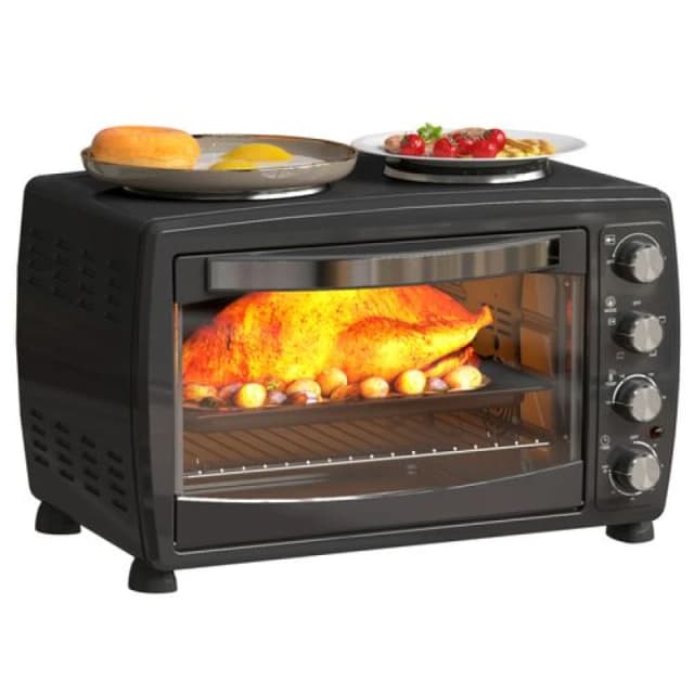 HOMCOM 36L Countertop Toaster Oven with 2 Hot Plates, Grill, Roast, Bake Black