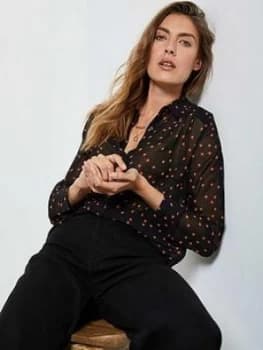 Mint Velvet Star Print Longline Blouse - Black