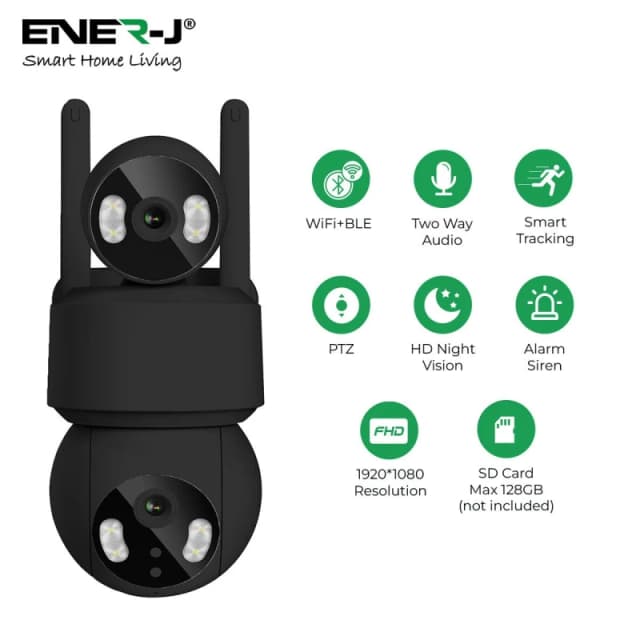 ENER-J Smart WiFi Dual Lens Outdoor Dome IP Camera Black Housing, IP65 Black Unisex