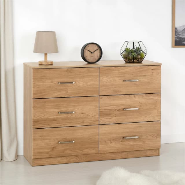 Seconique Dakotia 6 Drawer Chest in Light Oak Light Oak Unisex