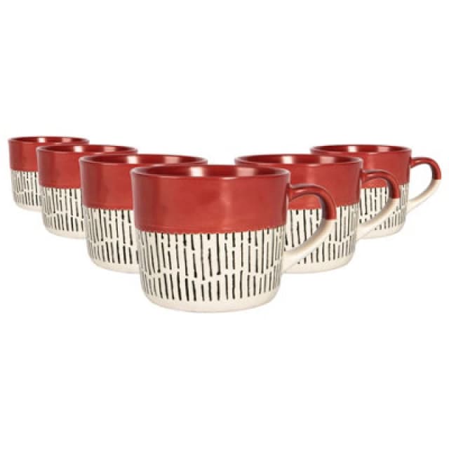 Nicola Spring Ceramic Dipped Dash Coffee Mugs - 475Ml - Red - Pack Of 6