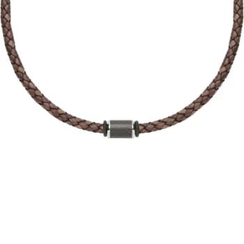 Unique & Co. Antique Dark Brown Leather Necklace with Gunmetal Plating & Carbon Fibre