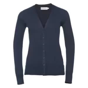 Russell Collection Ladies/Womens V-neck Knitted Cardigan (2XL) (French Navy)