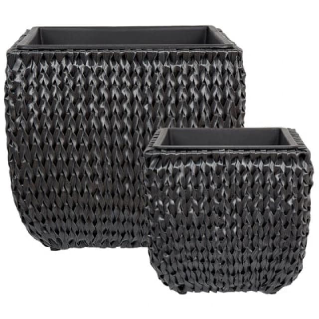 Beliani Set Of 2 Plant Pots Berberis Pe Rattan 34/45cm Black