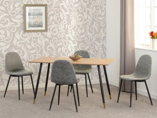 Seconique Hamilton 140cm Dining Table with 4 Athens Grey Faux Leather Chairs