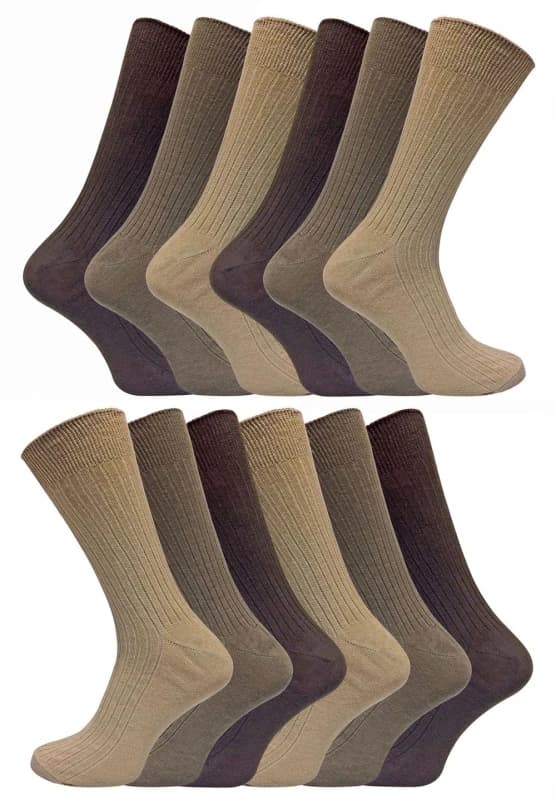 Sock Snob Sock Snob Men 12 Pairs Thin Soft 100% Cotton Plain Coloured Socks in Brown Size: 6-11 Brown 6-11 Male 5060910928189