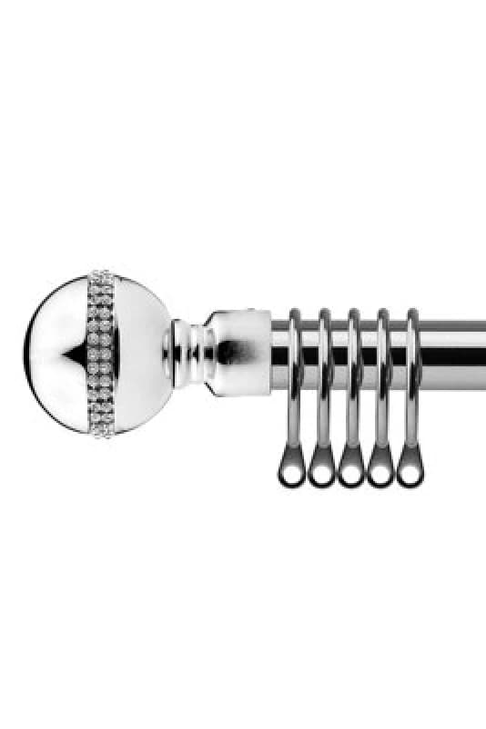 16-19mm Bejeweled Extendable Metal Curtain Pole Set Chrome 120-210Cm