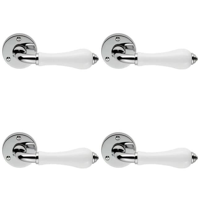 Loops 4x PAIR Porcelain Handle with Ringed Detailing 58mm Round Rose Polished Chrome Multi