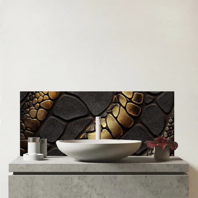 Warren Reed - Designer Snakeskin Print Effect Glass Bathroom Splashback in Brown Brown Unisex