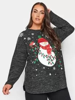 Yours Yours Christmas Snowman Foil Jumper, Grey, Size 14, Women