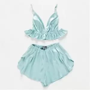 Missguided Stripe Satin Bralet and Shorts Pyjama Set - Blue