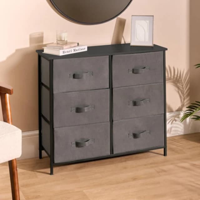 OHS OHS Brooklyn 6 Chest of Canvas Drawers Storage Organiser with Wood Top in Grey Grey One Size Unisex 5027434233687