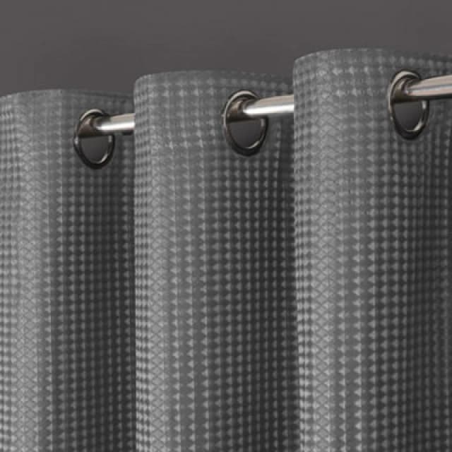 Velosso Waffle Weave Total Blackout Jacquard Eyelet Header Curtains in Silver Size: 117cm width x 183cm drop Silver Unisex 117cm width x 183cm d