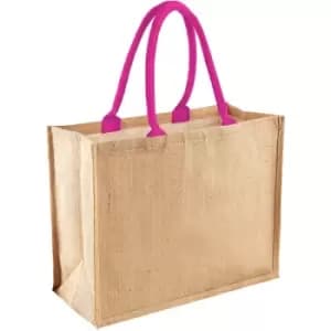 Westford Mill Classic Jute Shopper Bag (21 Litres) (One Size) (Natural/Fuchsia) - Natural/Fuchsia