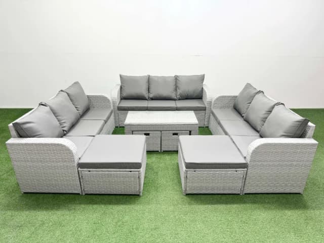 Fimous PE Rattan 3 Seater Sofa Set with Oblong Coffee Table 4 Footstools in Light Grey Light Grey Unisex