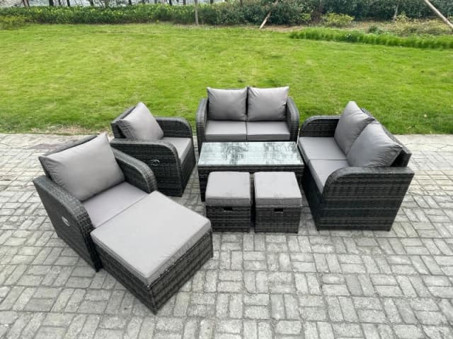 Fimous 9 Seater Rattan Garden Furniture Set Outdoor Patio Sofa, Table and Chairs Garden Table Footstools Ideal for Pool Side, Balcony,Patio Set Dark G