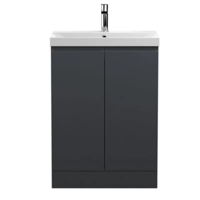 Hudson Reed Urban Floor Standing 2 Soft Close Door Vanity Unit With Thin-Edge Basin, Modern Vanity Unit In Soft Black, 600mm