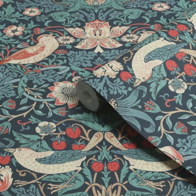 William Morris Gallery Collection Deep Blue Strawberry Thief Smooth Wallpaper