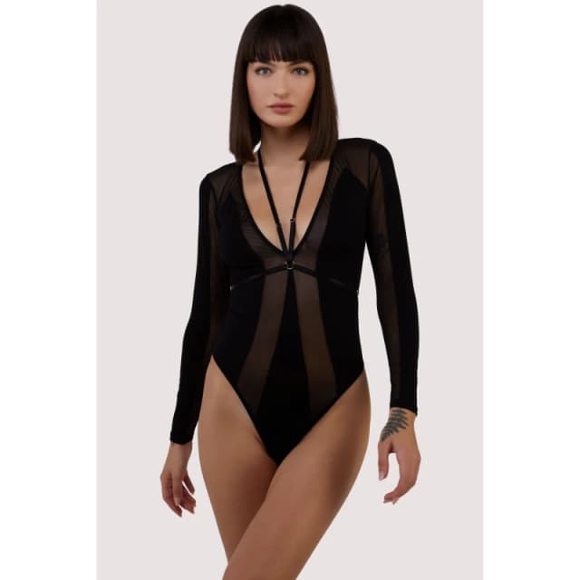 Wolf and Whistle Morgan Black Pannelled Mesh & Micro Plunge Body Black female 14