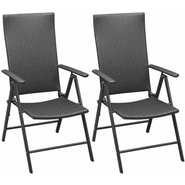 vidaXL 2x Stackable Garden Chairs Poly Rattan Black Folding Outdoor Terrace