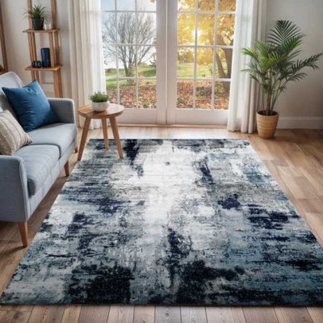 Livabliss Abstract Modern Marble Aqua/navy Giulia Area Rug 120 X 170 Cm - Easy Care, Non Shedding, Ideal For Living Room & Bedroom