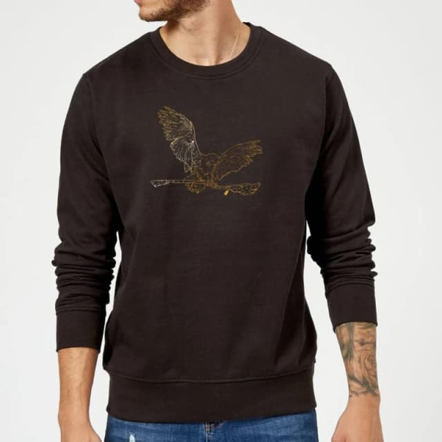 Harry Potter Hedwig Broom Gold Sweatshirt - Black - L