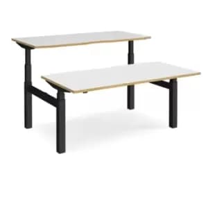 Height Adjustable Desk Back To Back Rectangular Desks 1600mm White/Oak Tops With Black Frames Elev8 Touch